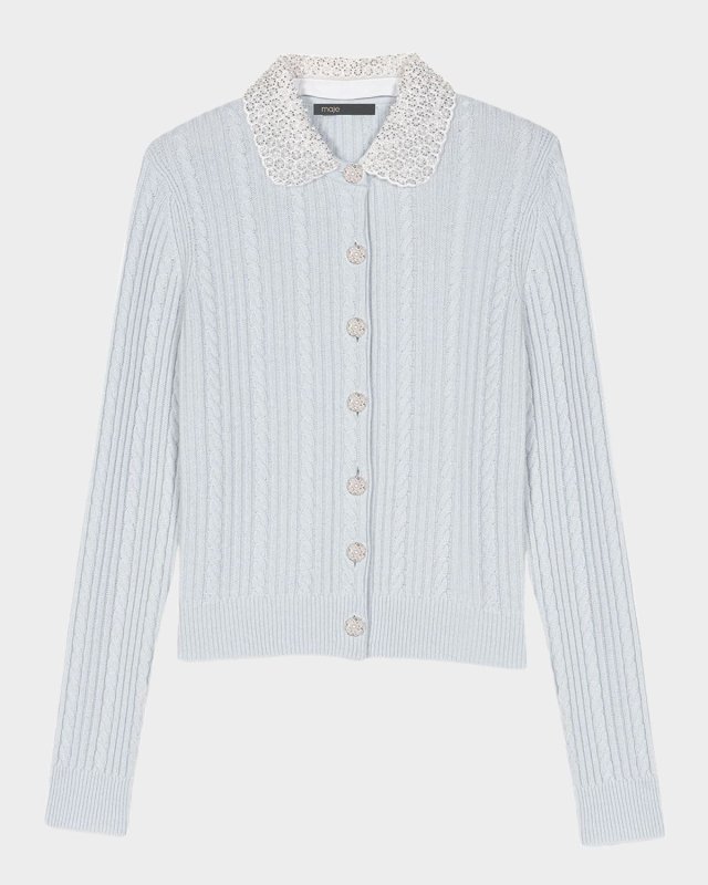 Mini Cable-Knit Embellished Cardigan